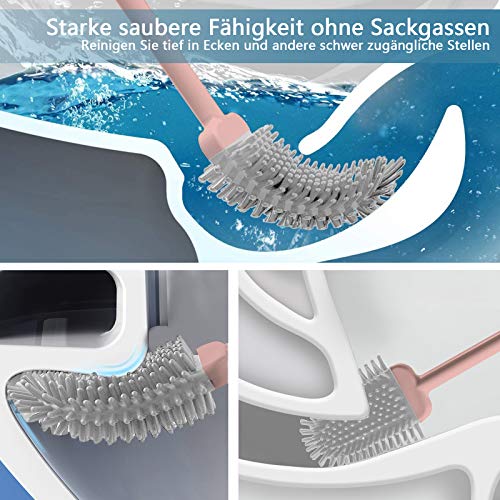 cshare Toilettenbürste, WC Bürste und Behälter,Klobürste Silikon mit Schnell Trocken Behälter und Griff,Wandmontage & Stehen Silikon Toilettenbürste Set für Badezimmer oder Gäste-WC(Rosa)