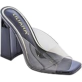 Liliana Women's Clear Chunky High Heel Slip on Mule Sandals Black 7.5