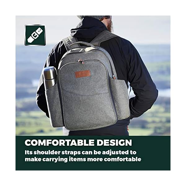 Tower-CC879023-Heritage-2-Person-Picnic-Bag-with-Tableware-Set-PEVA-Insulation-5L-Green-and-Tan Tower Coast & Country CC879023 Heritage 2-Person Picnic Bag with Tableware Set, PEVA-Insulation, 5L, Green and Tan