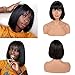 Jiao Li Brazilian Glueless Human Hair Bob Wig with Bang Yaki Machine Made Short Wigs (10, 1B)
