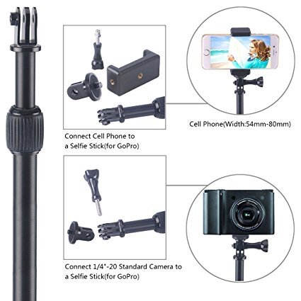 UOKOO Selfie Stick Smapole S1 All-Aluminum Alloy Monopod Handheld Telescopic Pole for GoPro Hero 6/5/4/3+/2/1/Session/GoPro Hero 2018/Action Cameras/HD Cameras/Cellphone