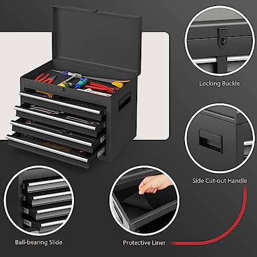 IRONMAX Rolling Tool Chest, 5-Drawer Lockable Tool Cabinet w/Adjustable Shelf & 4 Universal Wheels, 2 in 1 Detachable Tool Box Storage Organizer for Garage Workshop Repair Shop, Black