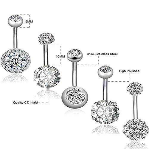 Jconly 20Pcs Professional Belly Piercing Kit 14G Belly Button Rings for Women Girls Navel Rings CZ Body Piercing, Belly Piercings