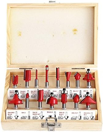 15Pcs Tungsten Carbide Router Bit Sets, 1/4" 6.35mm Shank Wood Router Bits Set Woodworking Trimming Milling Cutter Bits Woodworking DIY Trimmer Cutter Bit Set Wood Trimming Carving Cutting Rotary Tool