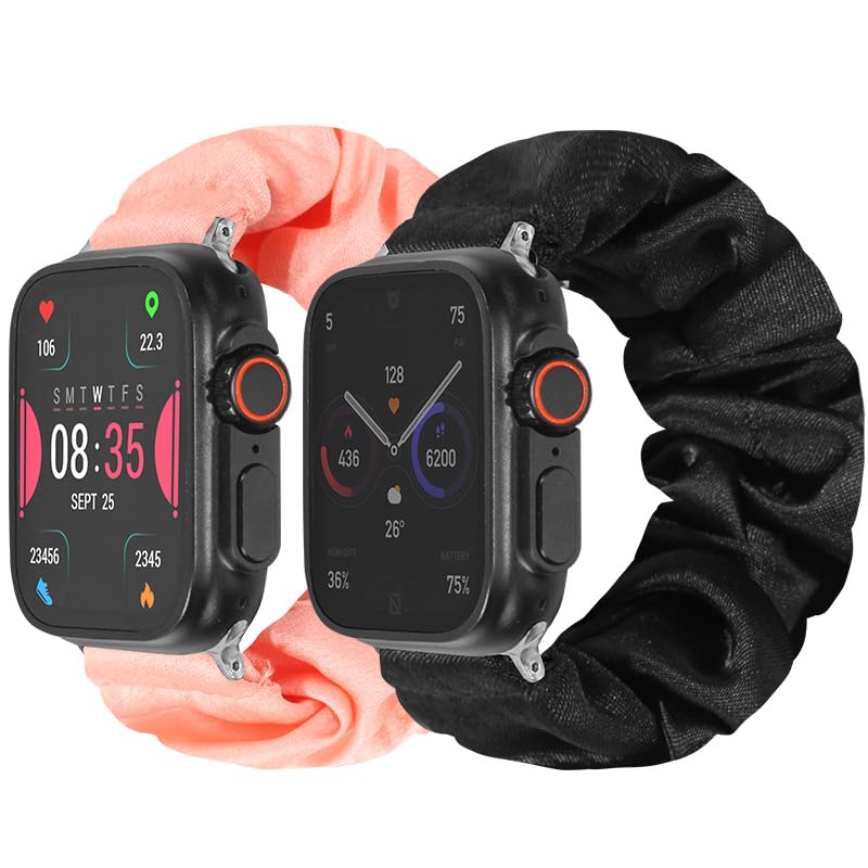 Meideli 2 Pack Compatible Scrunchie Watch Strap Apple iWatch 10 9 8 7 6 5 4 SE,Pattern Printed Fabric Wristband Scrunchie Elastic Strap for Apple Watch 40mm 41mm 42mm
