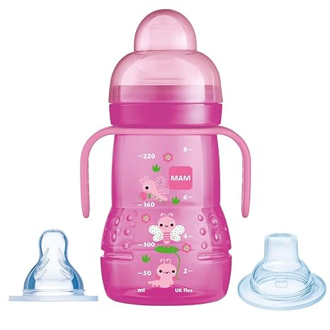 Mam Trainer 220ml Biberón Y Vaso De Aprendizaje 2 En 1 4 Meses Color Rosa