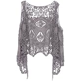 JASTIE Women Open Stitch Cardigan Boho Sleeveless Hippie Summer Hollow Out Solid Crochet Vest