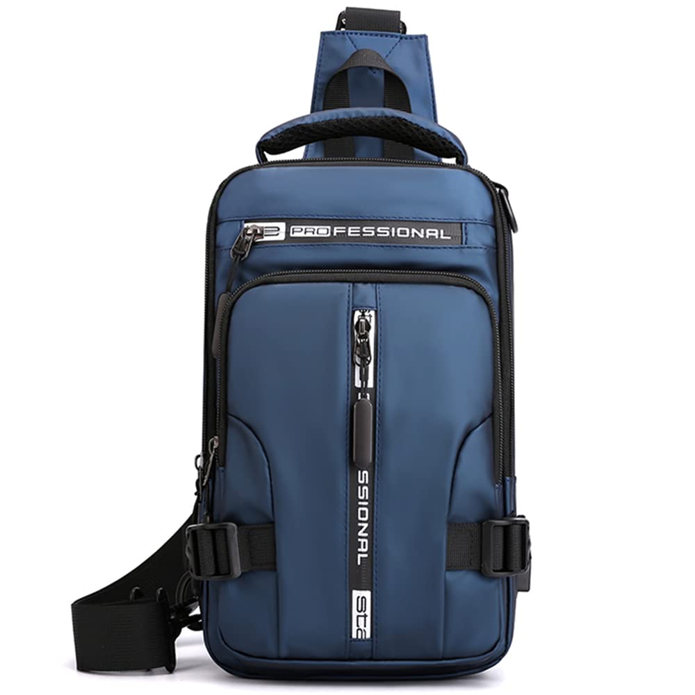 NEUSOP Sling Backpack Chest Bag Mens Shoulder Bag Crossbody Waterproof Casual Shoulder Bag with USB Charging Port Rucksack Cycling Hiking Travel for Men Women Blue