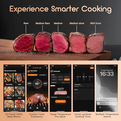 INKBIRD Wireless Meat Thermometer INT-11P-B, Bluetooth BBQ Cooking Thermometer with IP67 Waterproof Dual Sensors Probe, 91m Range, Fast Charging, Highly Accurate, Perfect for Grilling, Smoking, Oven