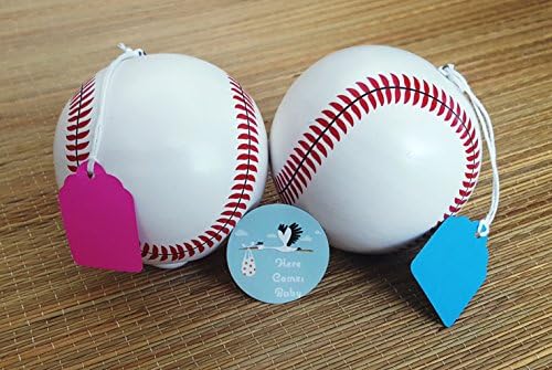 Premium Baby Gender Reveal Exploding Baseballs, Maximum Powder, Ceramic - 1 Team Pink (Girl) and 1 Team Blue (Boy) - by Here Comes Baby