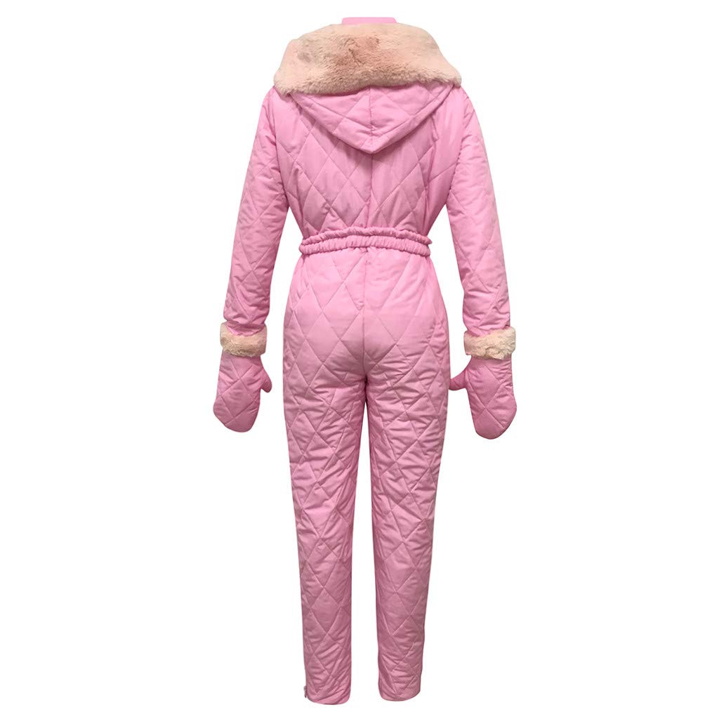 Lazapa Women Winter Sports Jumpsuit, Outdoor Zipper Hooded Ski Suit Plus Velvet Thicken Windproof Waterproof Windbreaker