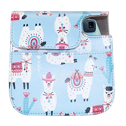 Blummy PU Leather Instax Mini 9 Camera Case for Fujifilm Instax Mini 8/ Mini 8+/ Mini 9 Instant Camera with Adjustable Strap and Pocket (Blue Alpaca)