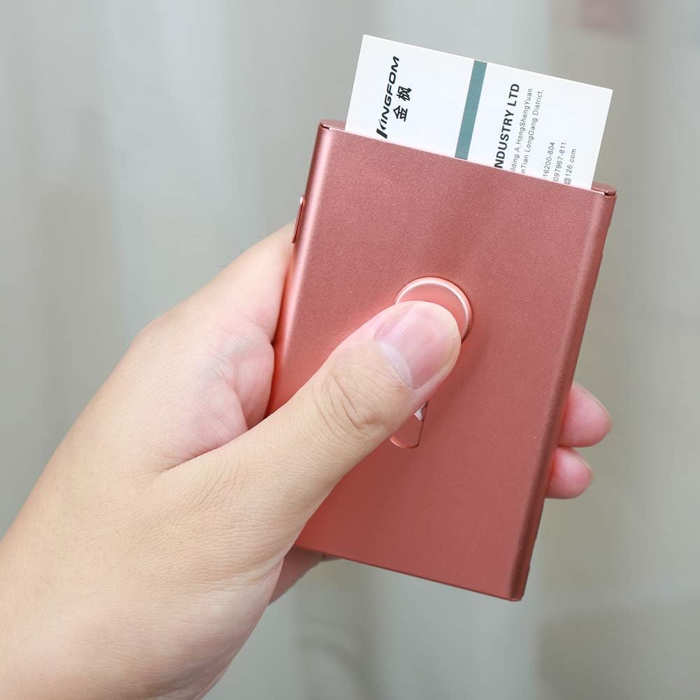KINGFOM Stainless Steel Business Card Case Holders Thumb Slide-Out for Men and Women (Rose Gold-1884), Standard - Image 5
