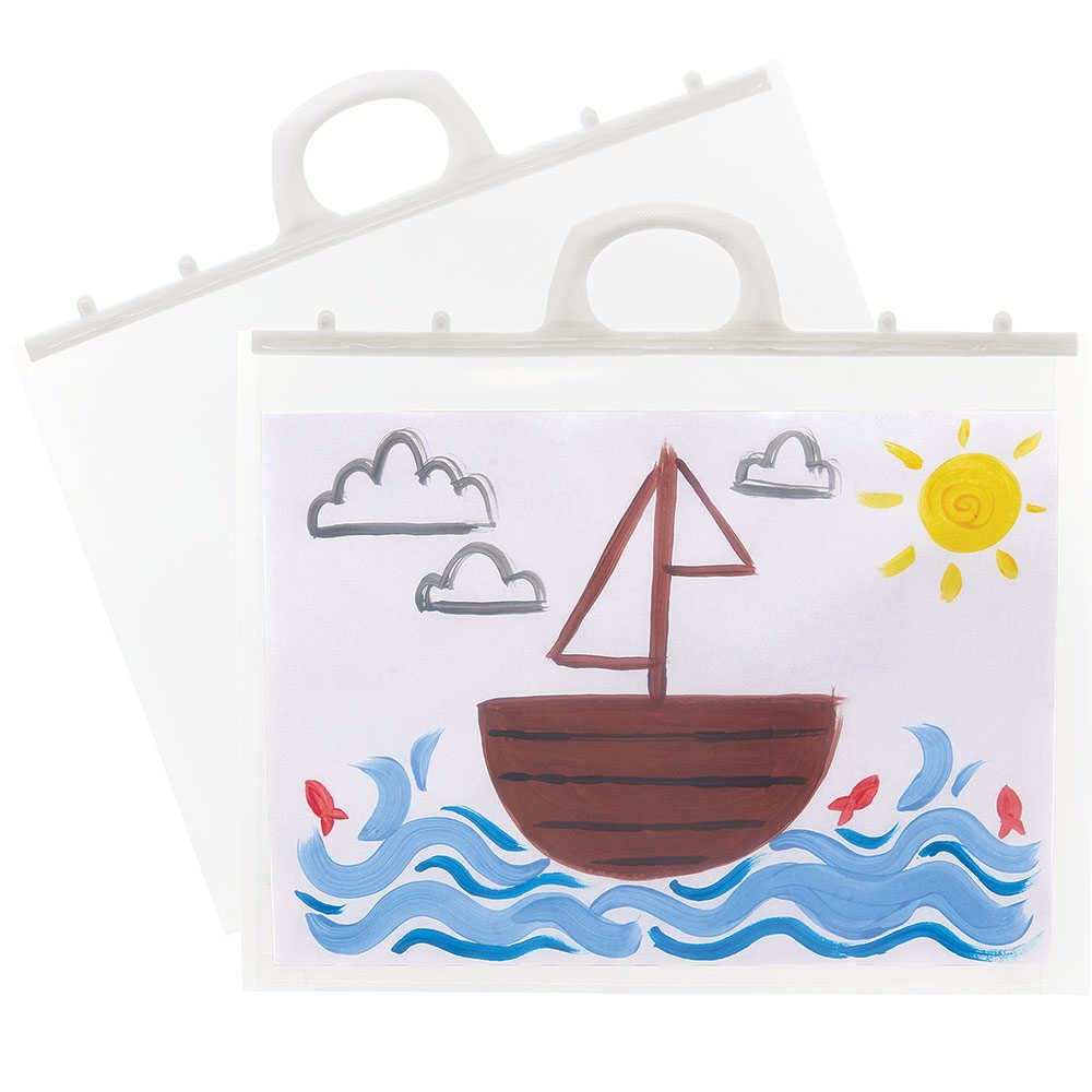 Baker Ross FC921 Carry Case A3 - Pack of 2, Carrier Bag for Kids Art Project, Plastic Folder for Artwork
