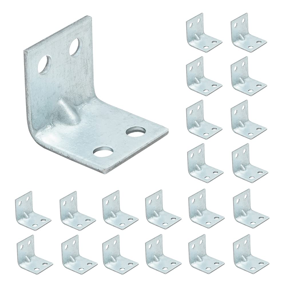 VHG Innovation VHG Corner Brackets Wood Connectors - Pack of 20 (20 x 20 x 20 x 1.5) Heavy Duty Reinforced Braces,L Shaped Angle Connector with Beading,Galvanised Steel Metal Sheet,Galvanised Silver — image 1