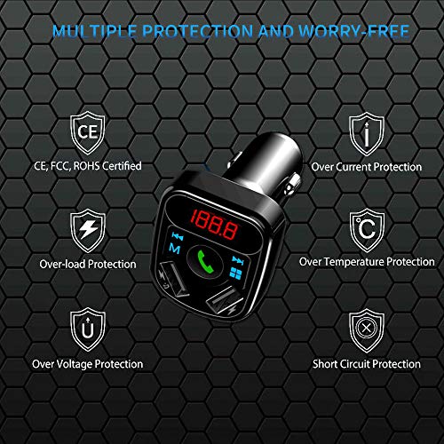 Car Charger, YUGUANG 36W QC 3.1 Dual USB Ports X7, Bluetooth 5.0 Handsets MP3 Player Hands-Free Call Smartphone APP Wireless Music USB/TF Card Power Cut Memory Function for All Smartphones - Thumbnail 5