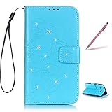 Trumpshop Smartphone Protective Case for Samsung Galaxy JI (J100,4.3") (Diamond Series) + Blue + Premium PU Leather Flip Wallet Cover [Not compatible with J1 Mini(J105),J1 Ace(J110),J1(2016,J120)]