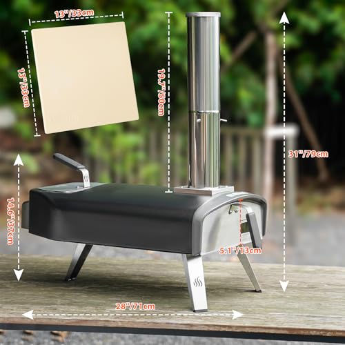Mimiuo Outdoor Pizza Oven with 33cm Square Pizza Stone Portable Pizza Oven for Charcoal and Firewood
