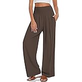 UEU Women's Linen Palazzo Pants Wide Leg High Waisted Lounge Casual Beach Pants with Pockets