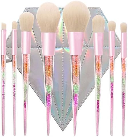 Elephant Xu 8Pcs Unicorn Design Handle Shape Makeup Brushes Tools Set Foundation Brush Eyeshadow Blusher with Diamond Bag (pink)
