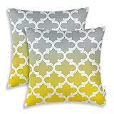 CaliTime Pack of 2 Canvas Throw Pillow Covers Cases for Couch Sofa Home Decor Modern Gradient Quatrefoil Accent Geometric 18 X 18 Inches Gray to Yellow