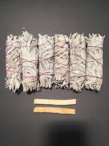 6 Pcs California White Sage Bundle Smudge Incense 5"+2 pcs FREE Palo Santo