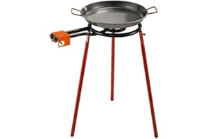 Garcima Mediterraneo Paella Pan Set with Burner, 16 Inch Carbon Steel Outdoor Pan and Legs Imported from Spain (10 Servings),