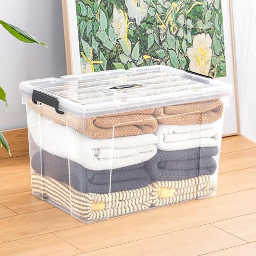 Premify 2 Pack Storage Boxes 100L Large Clear Strong Plastic Storage Box with Lid – Transparent Organizer Bin for Clothes, Toys, Food, Kitchen, Wardrobe, Garage & Home Use