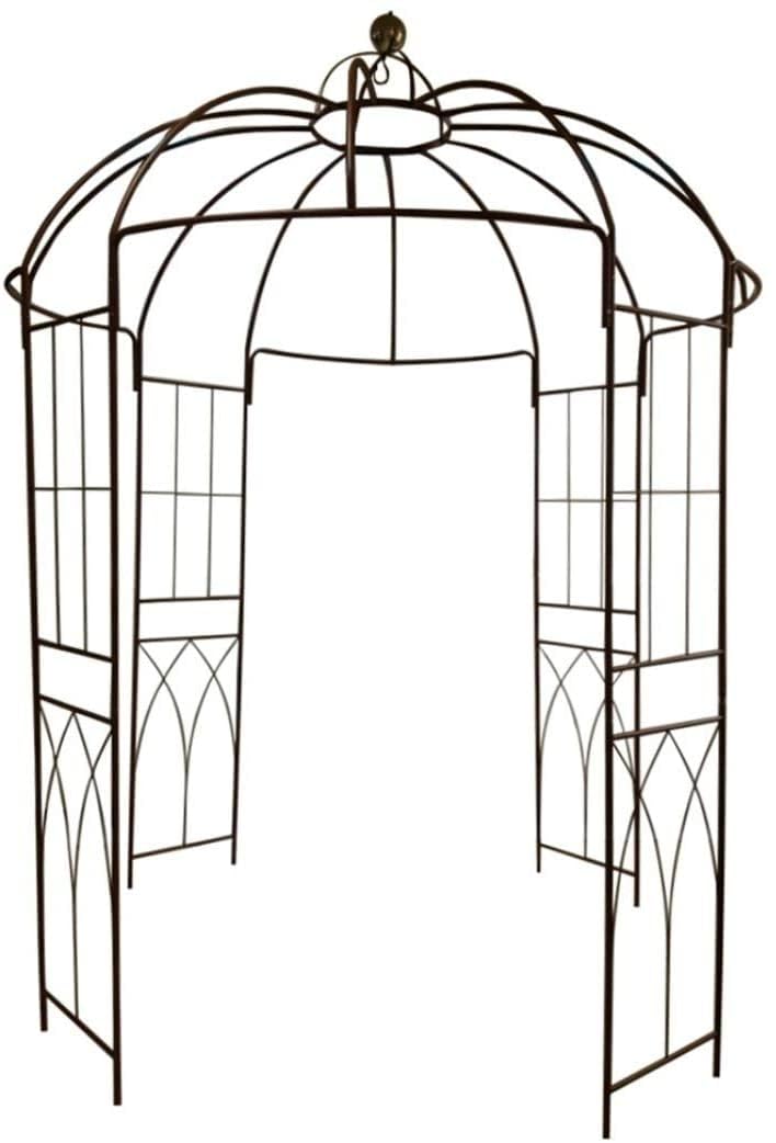 OUTOUR® French Style 4-Sided Birdcage Shape Metal Gazebo Pergola Pavilion Arch Arbor Arbour Plants Stand Rack for Outdoor Garden Lawn Backyard Patio, Climbing Vines, Roses, Flowers, Dark Rust