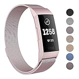 SWEES Metal Bands Compatible Fitbit Charge 3 and Charge 3 SE, Milanese Stainless Steel Magnetic Small (5.5