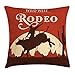 Emvency Set of 4 Throw Pillow Covers Vintage Western Cowboy Wild Modern West Riding Bull Wooden Decorative Pillow Cases Home Decor Square 18x18 Inches Pillowcases