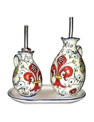Guild Product: CERAMICHE DARTE PARRINI - Italian Ceramic Set Cruet Oil Vinegar Art Pottery Hand Painted Decorated Lily Made in ITALY Tuscan