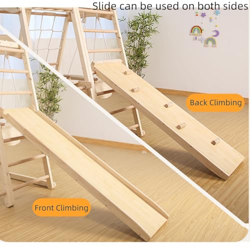 AM ANNA Upgraded Indoor Playground 5-in-1 Jungle Gym Kids Climbing Toys, Montessori Wooden Climber Playset with Slide, Swing, Monkey Bars,Upright/Rope Ladder,Climb Net (Jungle Gym)