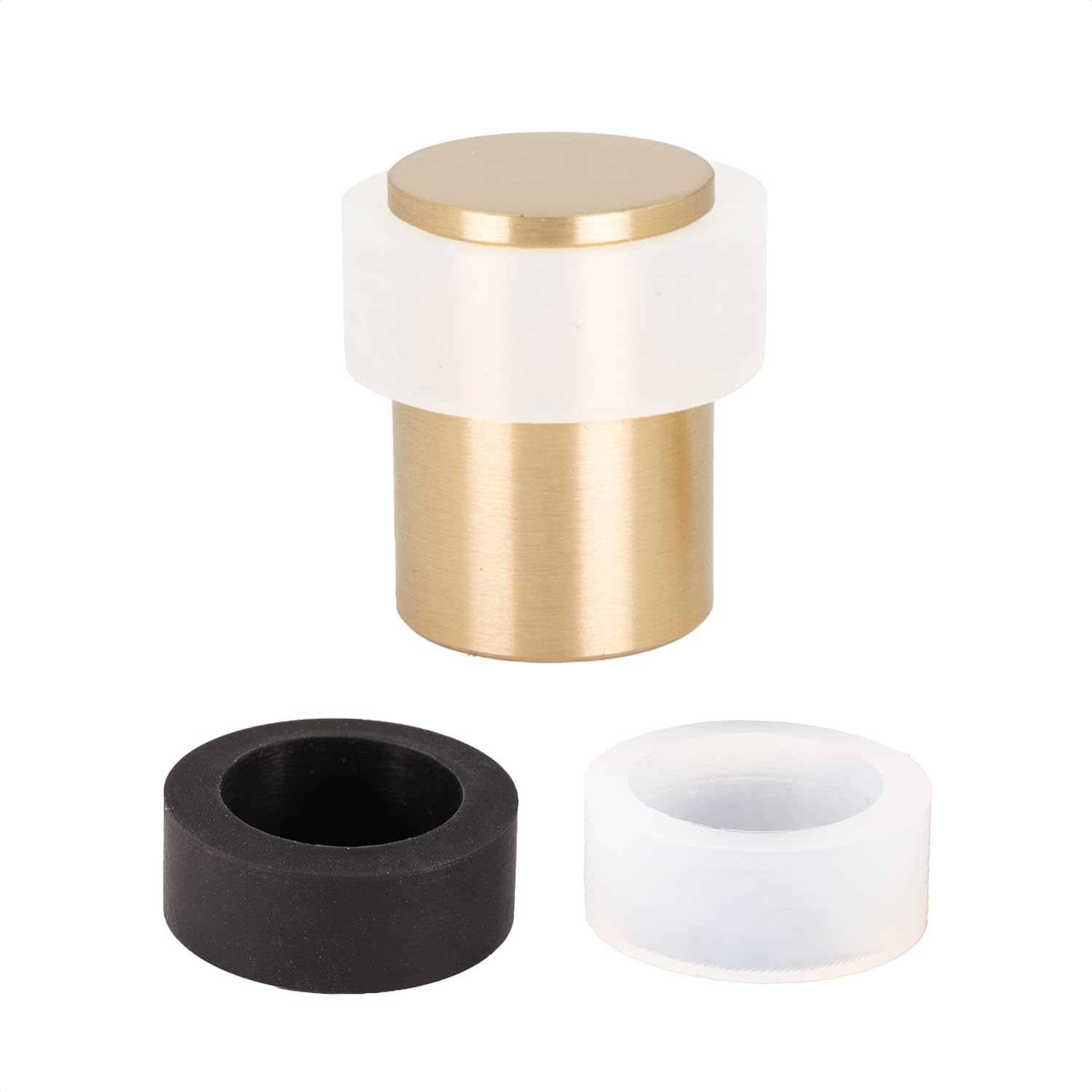 Door Stop | 24 x 35 mm | Black and White Rubber | Stainless Steel or Brass | Threaded Base | Includes Screw + Fastening Plug | Mod. I-29124x35 EVI Hardware (Matt Brass, 24mm x 35mm)