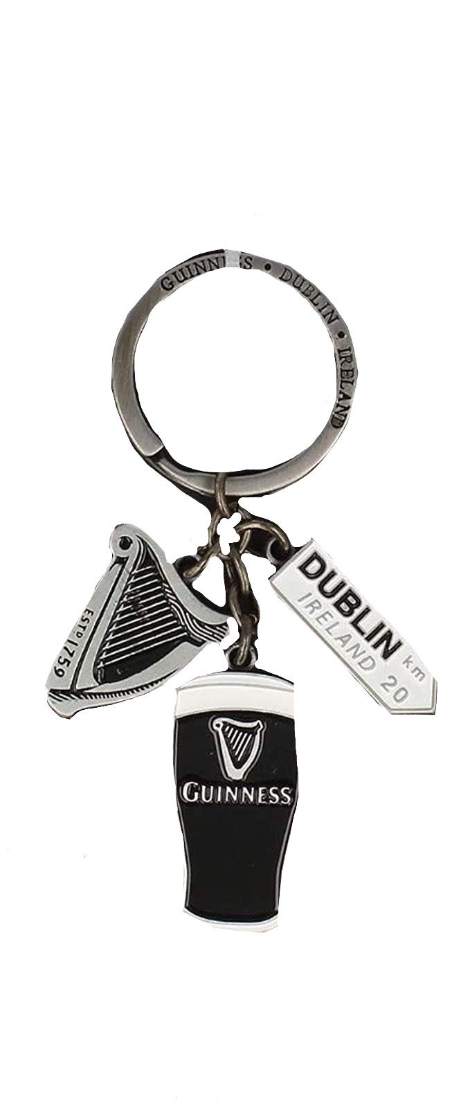 Guinness Official Multi-Charm Keyring With Dublin Sign, Harp And Pint Charms