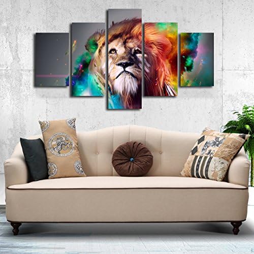 5Pc Colorful Painted Lion Face Lion King Painting Animal Oil Painting Pictures Art Print On The Canvas Wall Art Creative Home Decorators