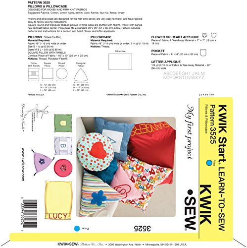 Kwik Sew K3525 My First Project Pillows and Pillowcase Sewing Pattern, No Size