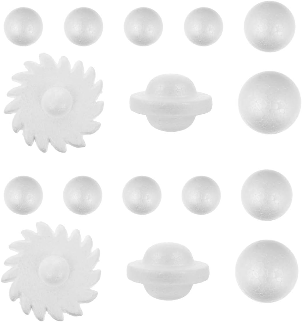 Solar System Foam Balls EXCEART 18pcs White Foam Balls Solar System Space Style Polystyrene