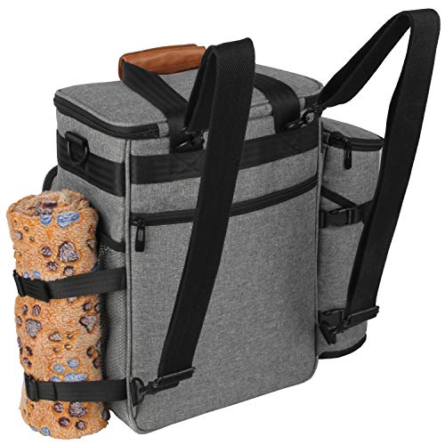 Hilike Premium Pet Travel Bag for Dog & Cat | Week Away Tote Organizer Bag for Dogs Travel | Incudes 1 Dog Tote Bag,1 Dog Food Carrier Bag, 2 Silicone Collapsible Bowls,1 Blanket,1 Frisbee(Grey) - Thumbnail 2