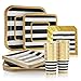 Black and Gold Party Supplies - 24 Pack - 9 Inch Party Paper Plate, 7 Inch Desert Plates, Napkins, and 9 Oz Cups, Diposable Set, for Wedding, Birthday Party, Bridal Shower, Thanksgiving, Christmas