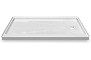 CKB 60 in. L x 36 in. W Single Threshold Shower Base, Right Drain Shower pan with Slip Resistant Textured Surface, White Acrylic Shower Base