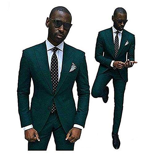 Green Slim Fit Wedding Suits for Men 2 Pieces Groom Tuxedos Business Men Suits 48 Chest / 42 Waist