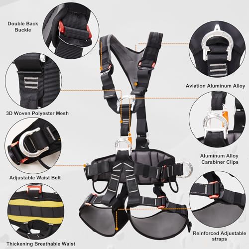 SOB Climbing Harness with Full Body Secure, Removable Waist Belt, Adjustable Safety Belt for Mountaineering, Climbing, Abseiling