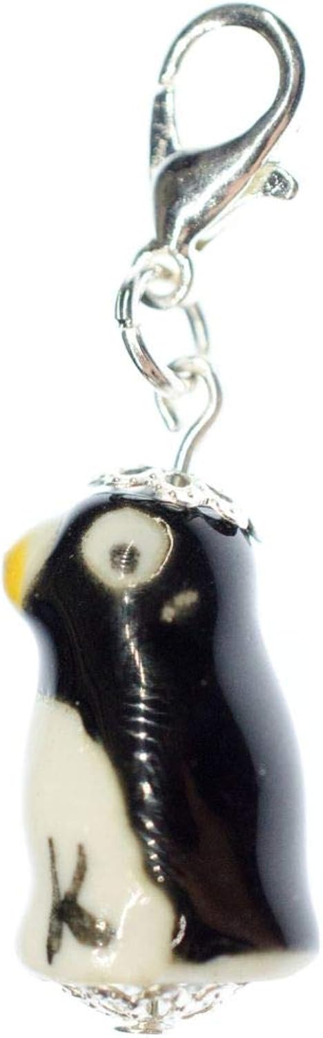 Miniblings Penguin Charm Pendant Bracelet Wristlet Ceramic Antarctic Bird Black, White, 20mm