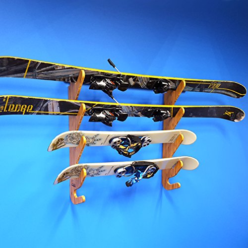 Grassracks Bamboo Ski Storage Rack for 3 or 4 Pairs of Skis Hallsteiner Quad