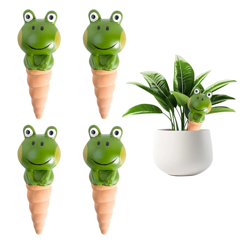 Mineup Plant Watering Globes, 4 Pcs Plant Watering Bulbs, Cute Frog Self Watering Globes, Automatic Plant Waterer, Plant Watering Devices, Self Watering System for Indoor Outdoor Plants (Cute Frog)