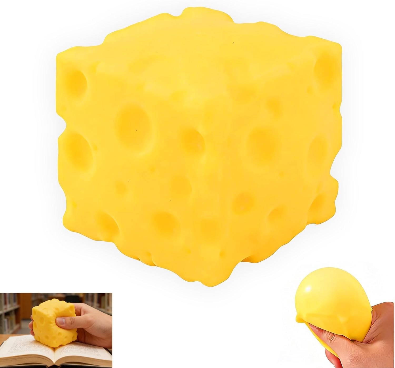 Cheese Squishy, Big Brain Cheese Stress Ball Realistic Design, Anxiety Relief Fidget Toy Sensory Toys For Adults
