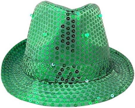 Flashing LED Light Sequin Saint Patricks Day Party Green Fedora Hat