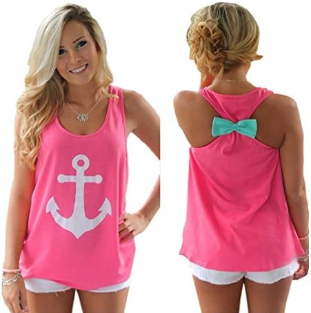 Yipost Women's Pattern Flowy Back Bowknot Racerback Tank Tops
