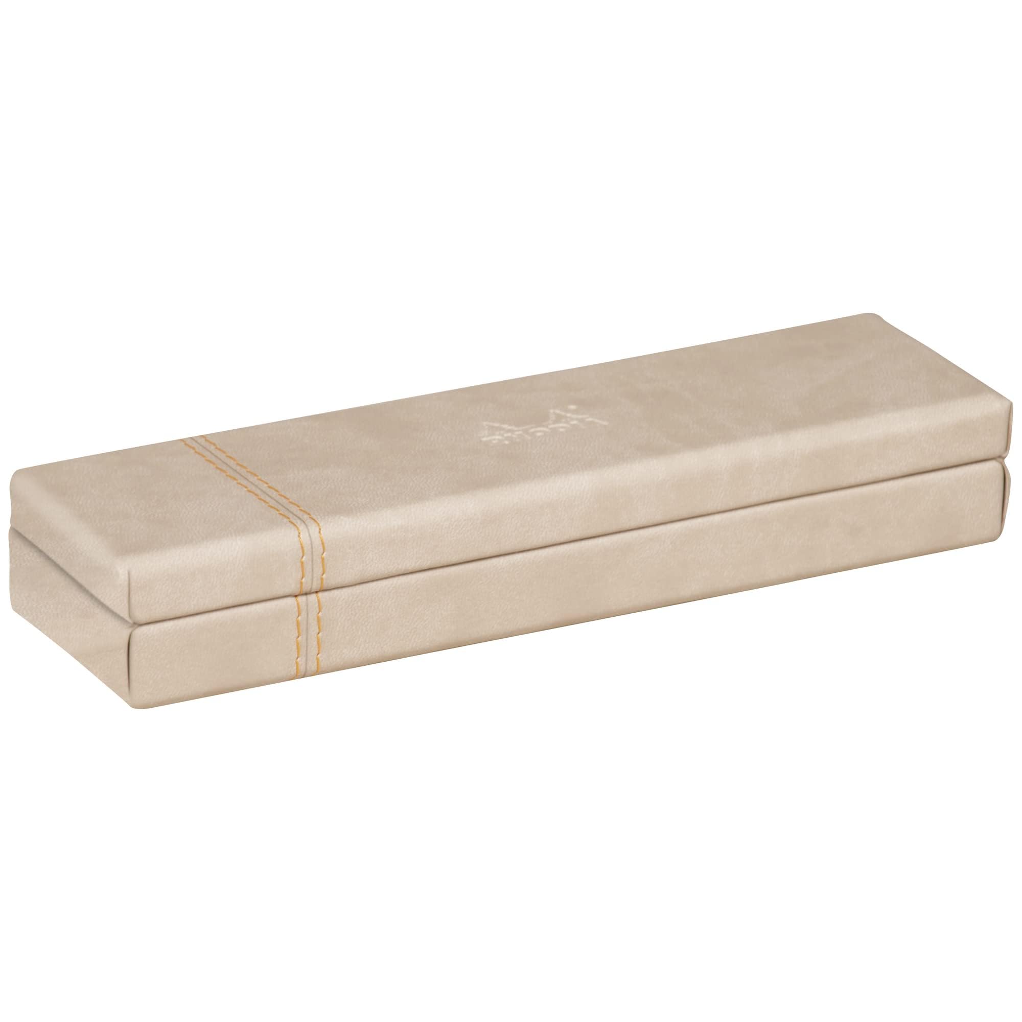 RHODIA 318875C - Beige Pen Tray - 21 x 5.5 x 3 cm - Orange Saddle Stitching - Faux Leather Exterior - Rhodiarama Home Office Collection - Office Organization & Designer Storage